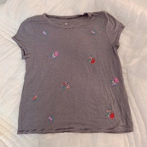 striped floral embroidered top